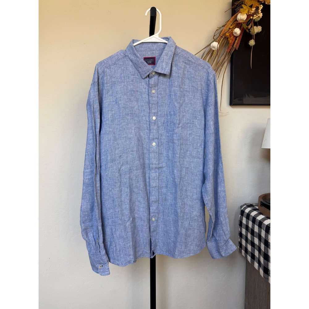 UNTUCKit Vin Santo Blue 100% Linen Button Down Shirt Mens XL Wrinkle Resistant